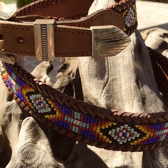 Vintage Sea Dream Leather Western Style Beaded Belt size 34 - Picture 4 of 13